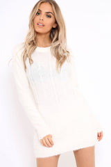 Cream Soft Fur Knit Jumper Dress - Beck-Dresses
