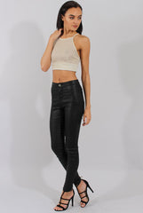 Cream Sparkle Halter Neck Crop Top - Charla-Crop Tops