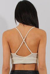 Cream Sparkle Halter Neck Crop Top - Charla-Crop Tops