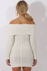 Cream Sparkle Knit Bardot Jumper Dress - Kasey-Dresses