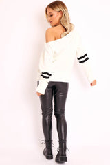 Cream Stripe Off Shoulder Knit Jumper - Fifi-Jumper
