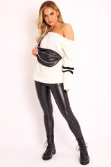 Cream Stripe Off Shoulder Knit Jumper - Fifi-Jumper