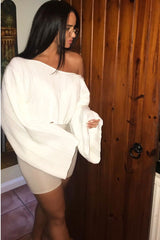 Cream Striped Cropped Batwing Jumper with V neck -Karri-Jumper