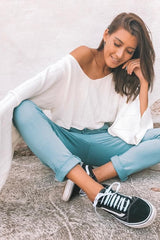 Cream Striped Cropped Batwing Jumper with V neck -Karri-Jumper