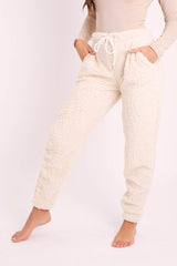 Cream Teddy Borg Joggers - Allyssa-Joggers