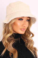Cream Teddy Fabric Bucket Hat - Aanya-Hats