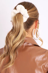 Cream Teddy Hair Scrunchie - Bassy-Hair