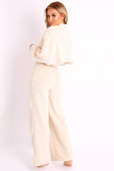 Cream Teddy High Neck Top Trouser Co-ord - Gratia-Co-ords