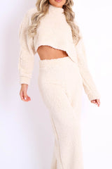 Cream Teddy High Neck Top Trouser Co-ord - Gratia-Co-ords