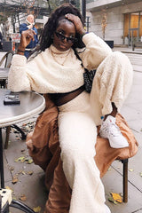 Cream Teddy High Neck Top Trouser Co-ord - Gratia-Co-ords