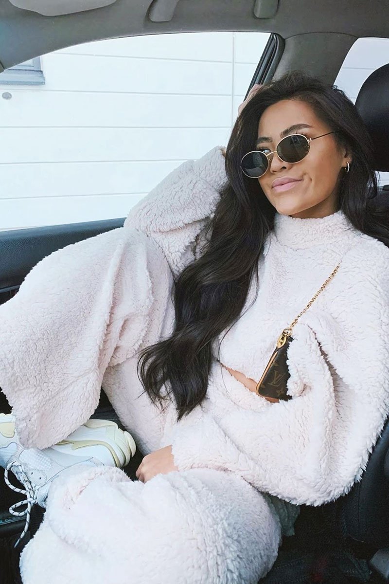 Cream Teddy High Neck Top Trouser Co-ord - Gratia-Co-ords