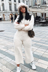 Cream Teddy High Neck Top Trouser Co-ord - Gratia-Co-ords