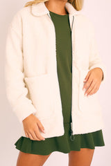 Cream Teddy Zip Jacket - Rien-Jackets