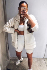 Cream Teddy Zip Jacket - Rien-Jackets