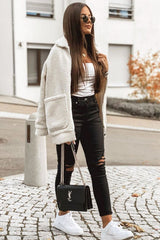 Cream Teddy Zip Jacket - Rien-Jackets