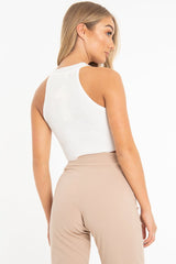 Cream Thick Rib Halter Neck Crop Top - Aariella-Crop Tops
