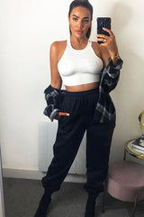 Cream Thick Rib Halter Neck Crop Top - Aariella-Crop Tops