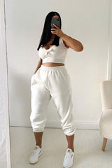Cream Tie Bow Ribbed Crop Top - Naziah-Tops