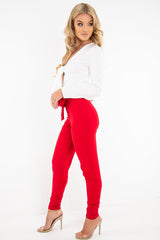 Cream Tie Front Plunge Crop Blouse - Linzy-Blouse