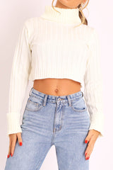 Cream Wide Rib Roll Neck Jumper - Joyanna-Jumper