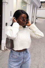 Cream Wide Rib Roll Neck Jumper - Joyanna-Jumper