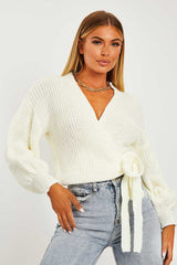 Cream Wrap Tie Details Cardigan - Lucy-Cardigans