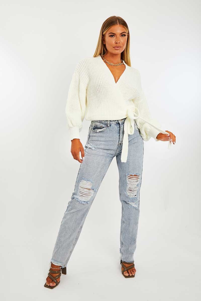Cream Wrap Tie Details Cardigan - Lucy-Cardigans