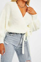 Cream Wrap Tie Details Cardigan - Lucy-Cardigans