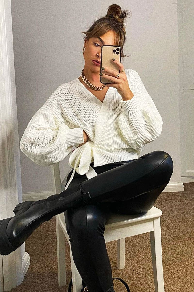 Cream Wrap Tie Details Cardigan - Lucy-Cardigans