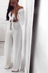 Cream Zip Front High Waisted Flare Trousers - Gerta-Trousers