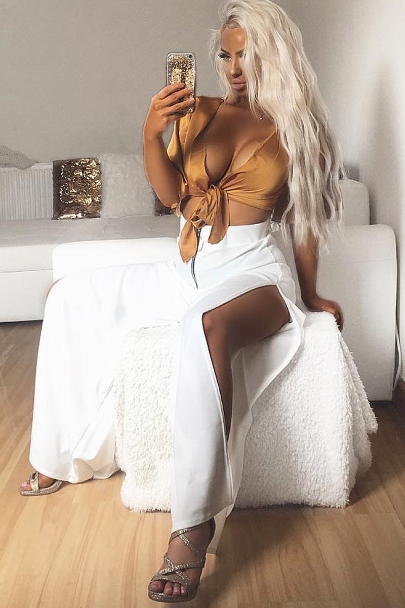 Cream Zip Front High Waisted Flare Trousers - Gerta-Trousers