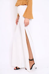 Cream Zip Front High Waisted Flare Trousers - Gerta-Trousers