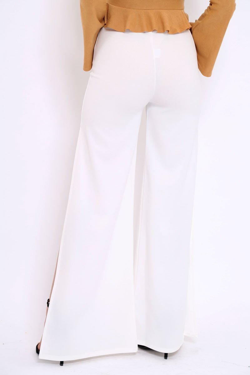 Cream Zip Front High Waisted Flare Trousers - Gerta-Trousers