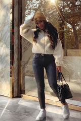 Cream Zip Front Teddy Jacket - Elena-Jackets