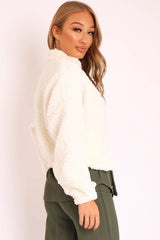 Cream Zip Front Teddy Jacket - Elena-Jackets