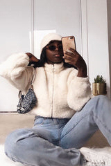 Cream Zip Front Teddy Jacket - Elena-Jackets