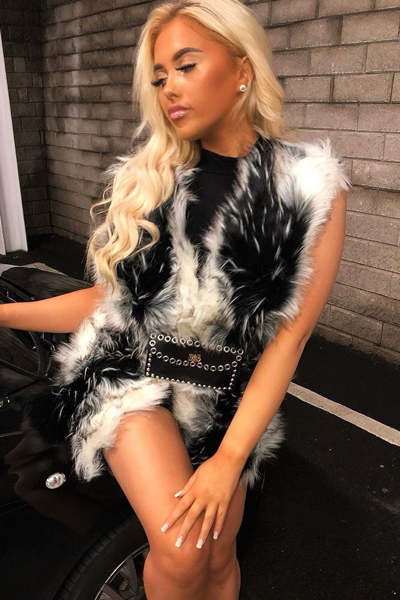 Cream and Grey Faux Fur Gilet - Jordana-Coats