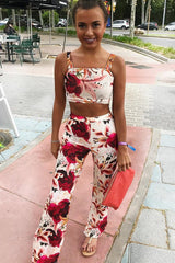 Cream and Red Floral Crop Top and Trousers Co-ord Set - Kimmy-Co-ords