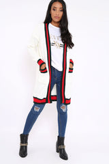 Cream knitted Cardigan with Striped Trim - Ivy-Knitwear