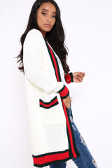 Cream knitted Cardigan with Striped Trim - Ivy-Knitwear