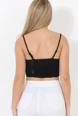 Crochet Black Button Front Crop Top- Georgie-Crop Tops