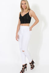 Crochet Black Button Front Crop Top- Georgie-Crop Tops