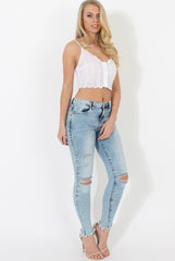 Crochet White Button Front Crop Top- Georgie-Crop Tops