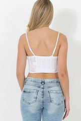 Crochet White Button Front Crop Top- Georgie-Crop Tops