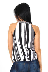 Crystal Striped High Neck Top-Tops