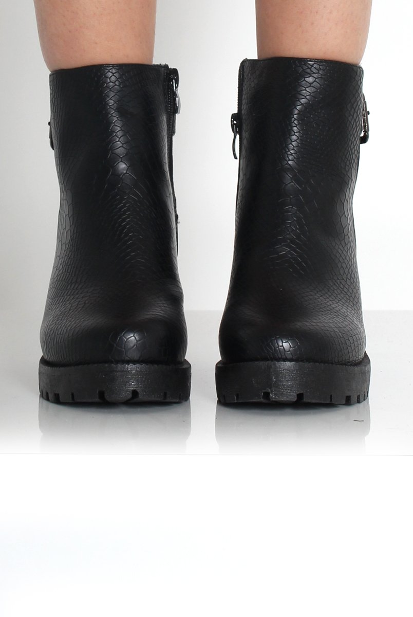Cynthia Black Suede Snakeskin Boots-Boots