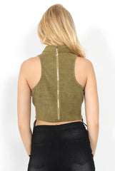 Daisy Khaki Suede Tie Up Crop Top-Tops