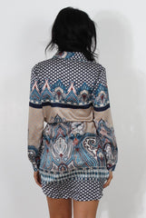 Damae Beige Paisley Print Shirt Dress-Dresses