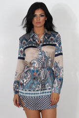 Damae Beige Paisley Print Shirt Dress-Dresses