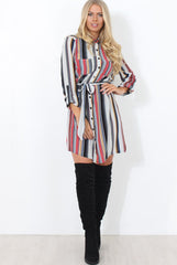 Danty Multi Coloured Stiped Shirt Dress-Dresses